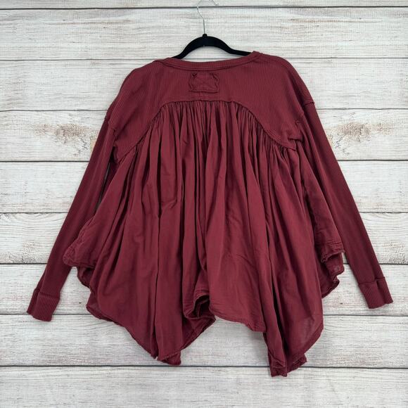 We the Free People Oversized Waterfall Blouse Womens Small Wine Red Boxy Flowy - Picture 2 of 9